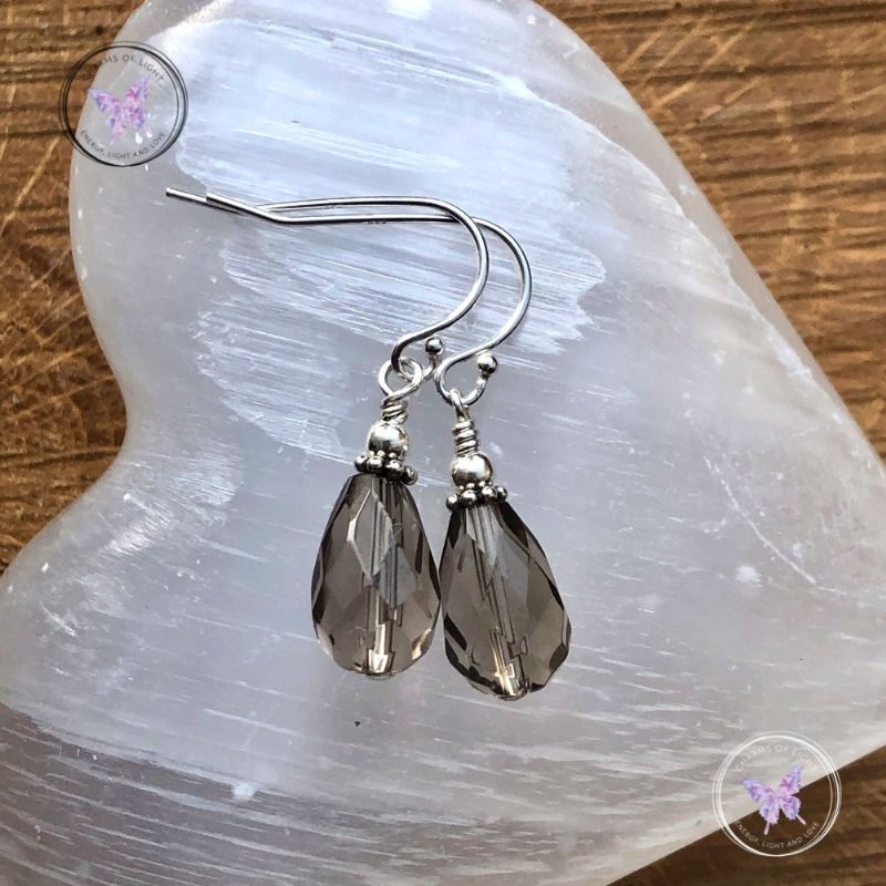Smokey Quartz Faceted Teardrop Earrings